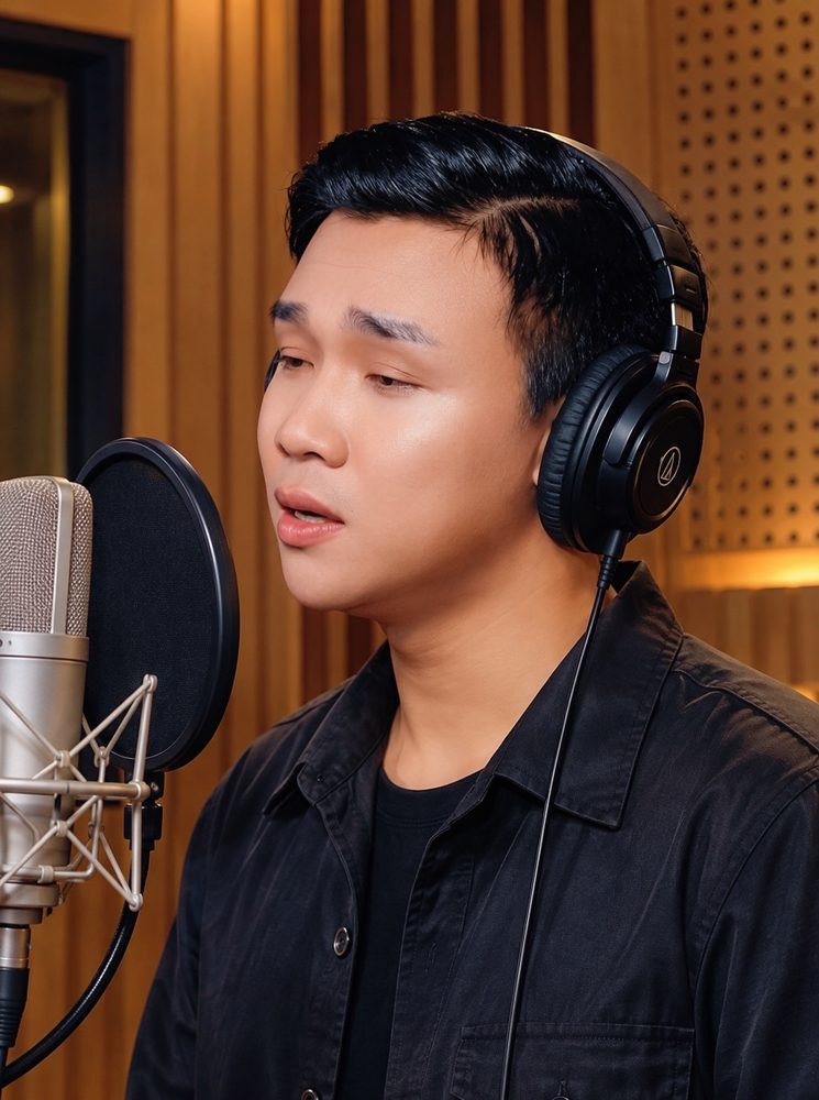 Ca sĩ Hồ Khắc Tùng thu âm tại phòng thu CM Recording