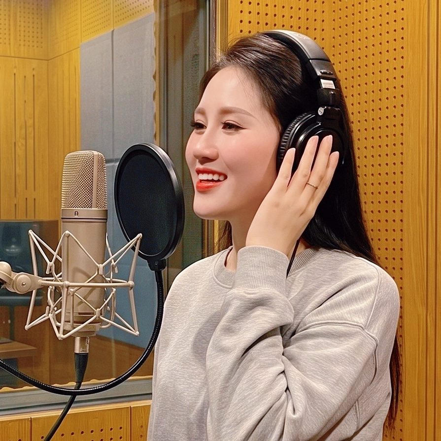 Ca sĩ Lê Thu Uyên thu âm tại phòng thu CM Recording