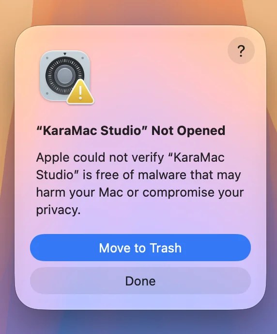 macOS Not Opened warning window