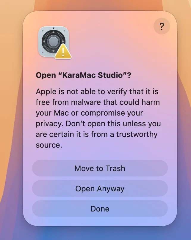 Confirmation window to open KaraMac Studio