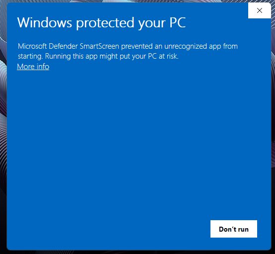 Windows protected your PC screen